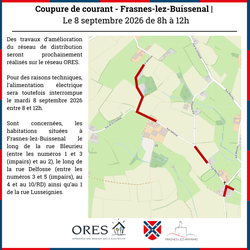 Coupure de courant à Frasnes-lez-Buissenal ce 8 septembre